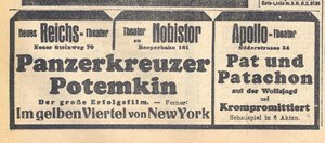 Filmankündigung "Panzerkreutzer Potemkin" 1926